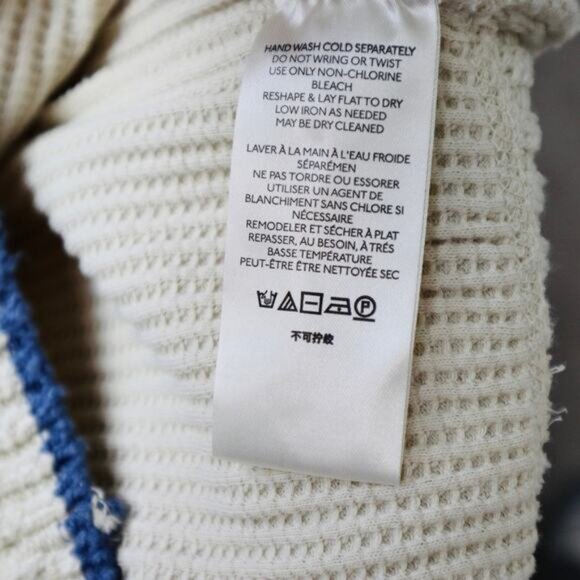 Free People Size M Geo Party Sweater Pullover Waffle Knit Ivory Blue Orange - Picture 10 of 11